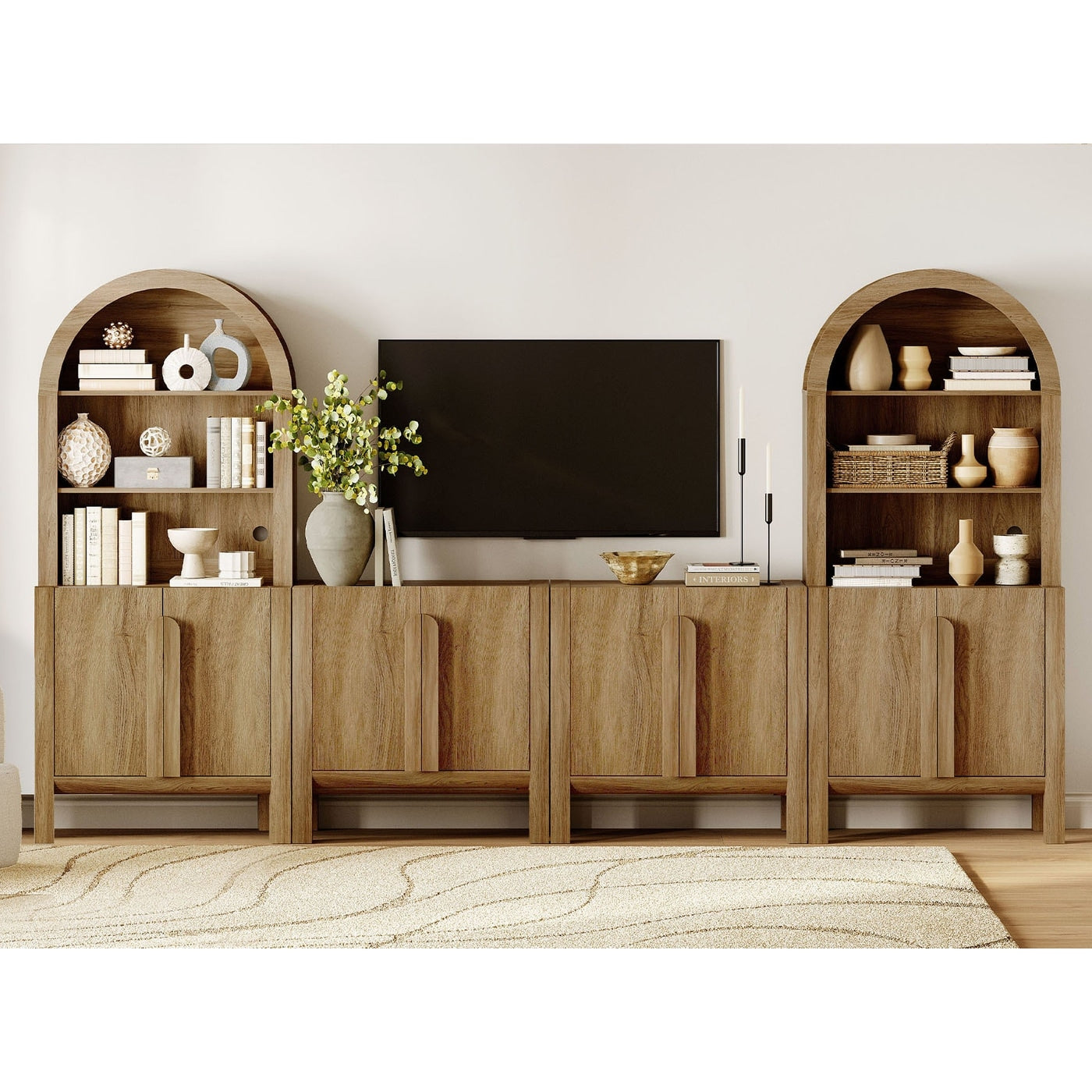 126 Mid Century Modern Tv Stand With Bookshelves For Tvs Up To 70 Large Entertainment Center With Storage Cabinet And Doors