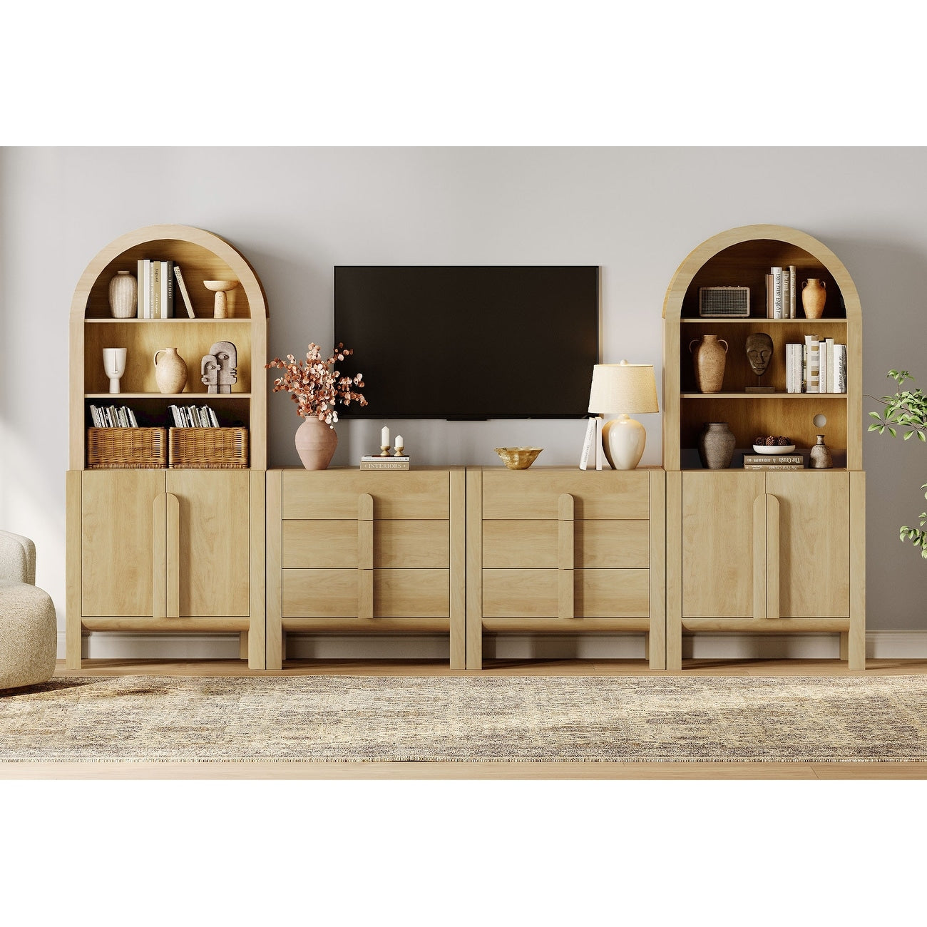 126 Mid Century Modern Tv Stand With Bookshelves For Tvs Up To 70 Large Entertainment Center With Storage Cabinet