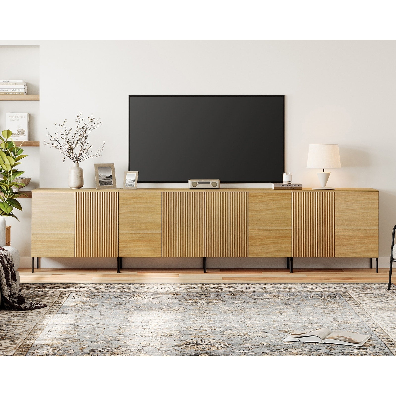 126 Modern Fluted Tv Stand With 8 Doors Entertainment Center With Adjustable Shelf Wooden Tv Console