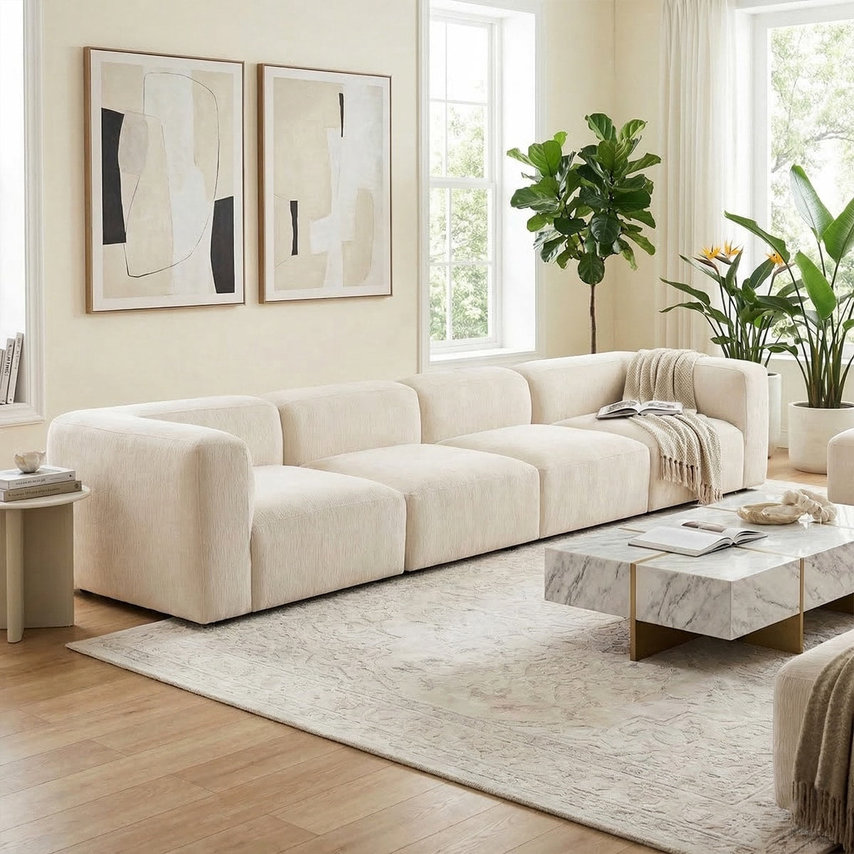 129 Wide Modern Chenille Modular Sectional Sofa