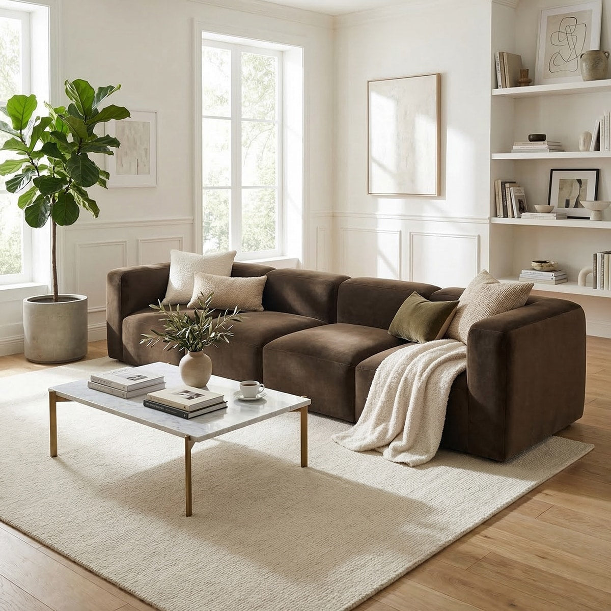 129 Wide Modern Velvet Modular Sectional Sofa