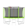 12Ft Trampoline Green For Kids Adults With Basketball Hoop And Ball Recreational Trampolines With Safety Enclosure For Yard