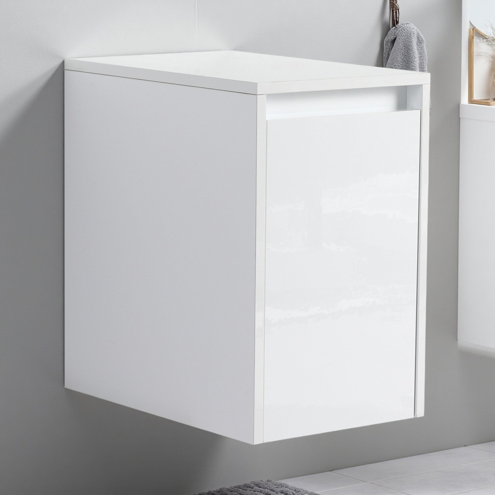 12 Bathroom Side Cabinet Soft Close Doors Floating Mount Design Glossy White Kd Packing