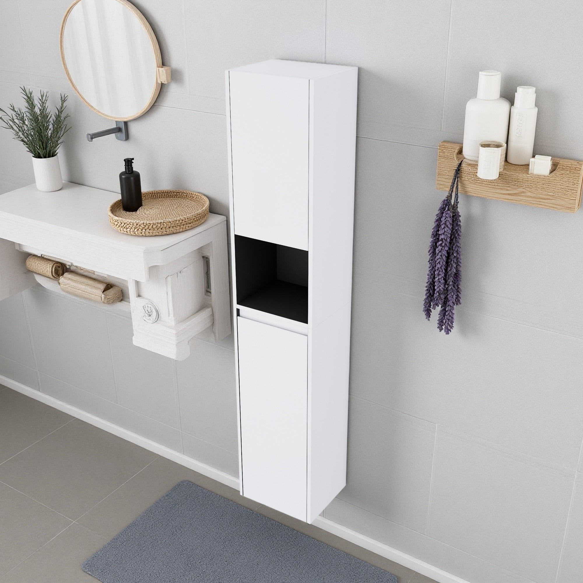 12 Bathroom Side Cabinet 2 Soft Close Doors Floating Mounting Design Fully Assembled Required Kd Packing