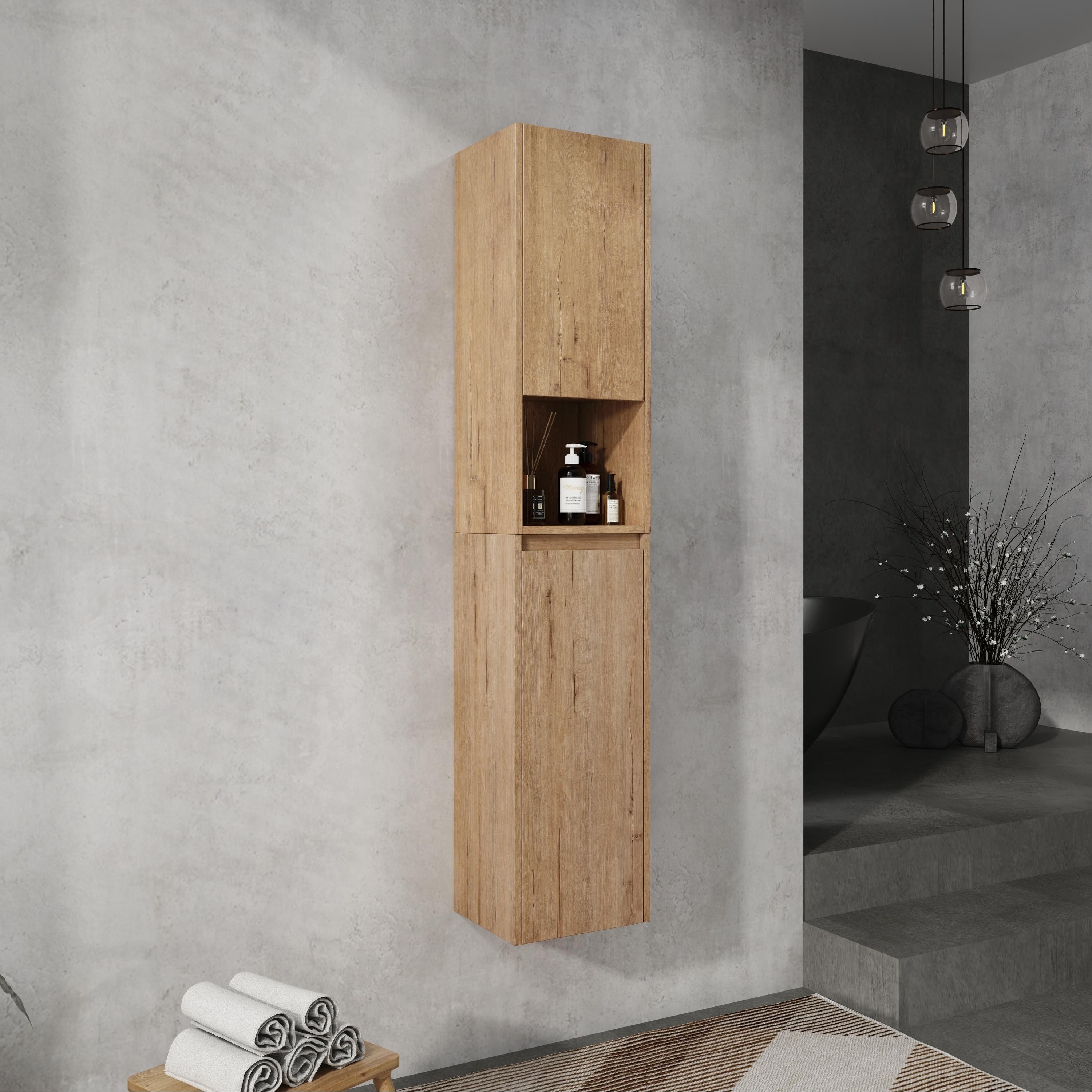 12 Bathroom Side Cabinet Soft Close Doors Float Mounting Design Imitative Oak