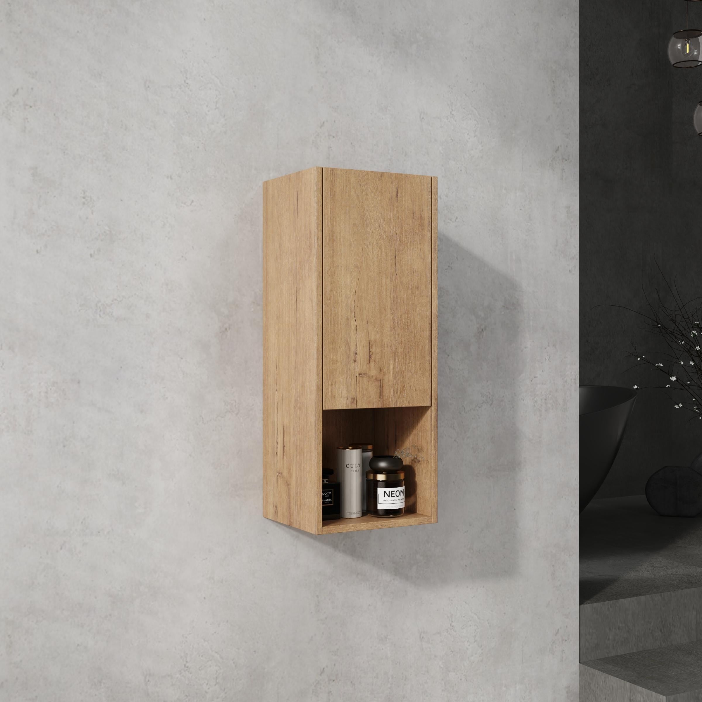 12 Bathroom Side Cabinet Soft Close Doors Float Mounting Design Imitative Oak