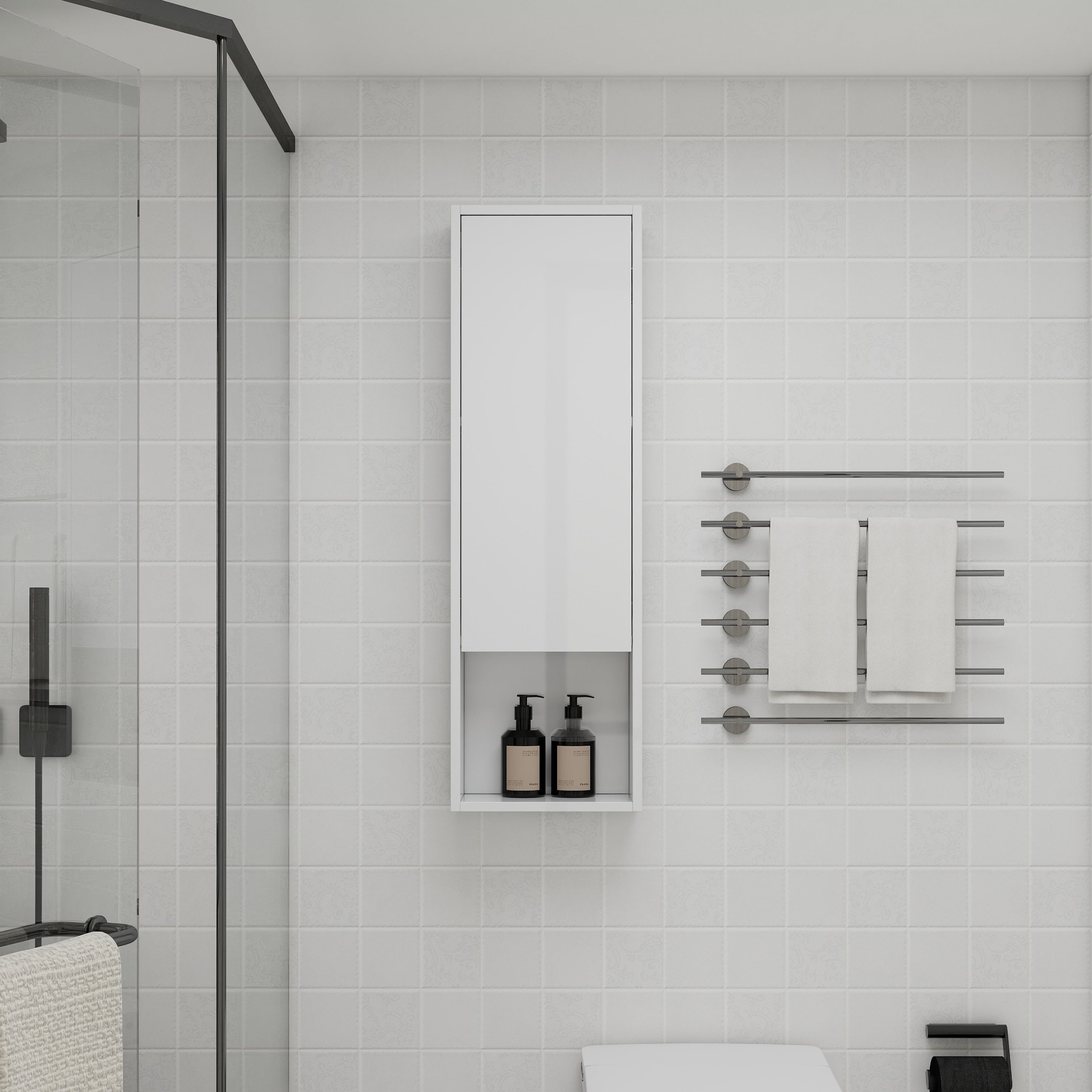 12 Bathroom Wall Cabinet Soft Close Doors Float Mounting Design Glossy White