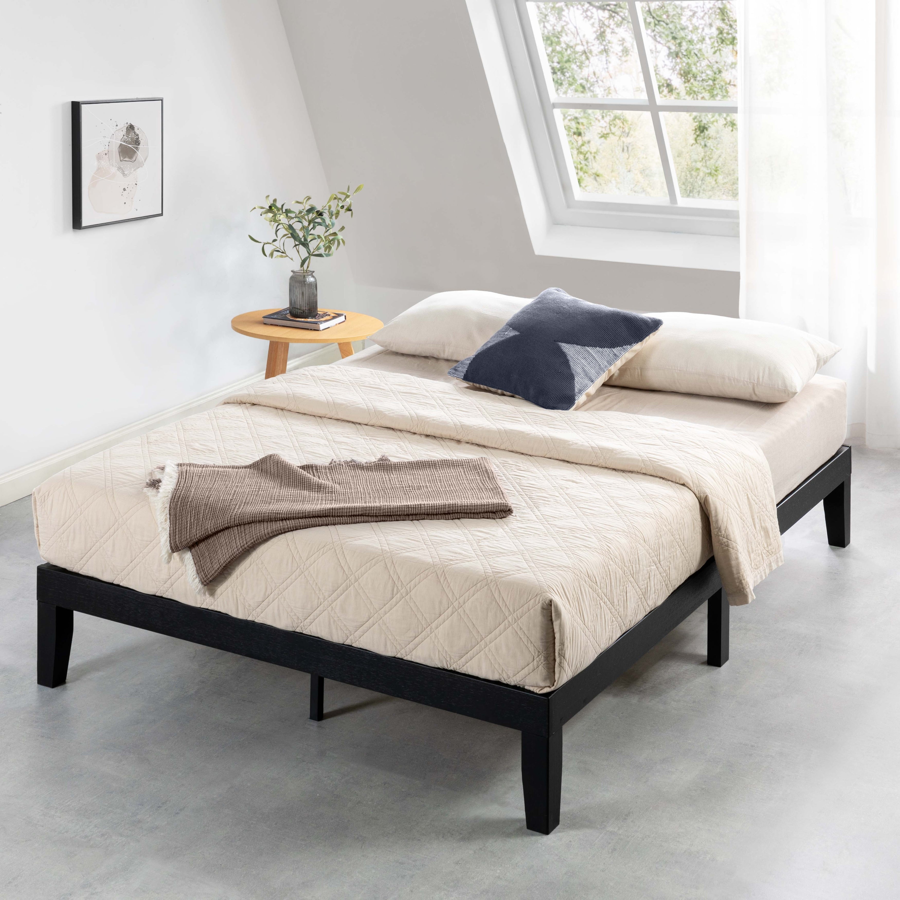 King Size 12 Inch Classic Solid Wood Platform Bed Frame Natural Crown Comfort