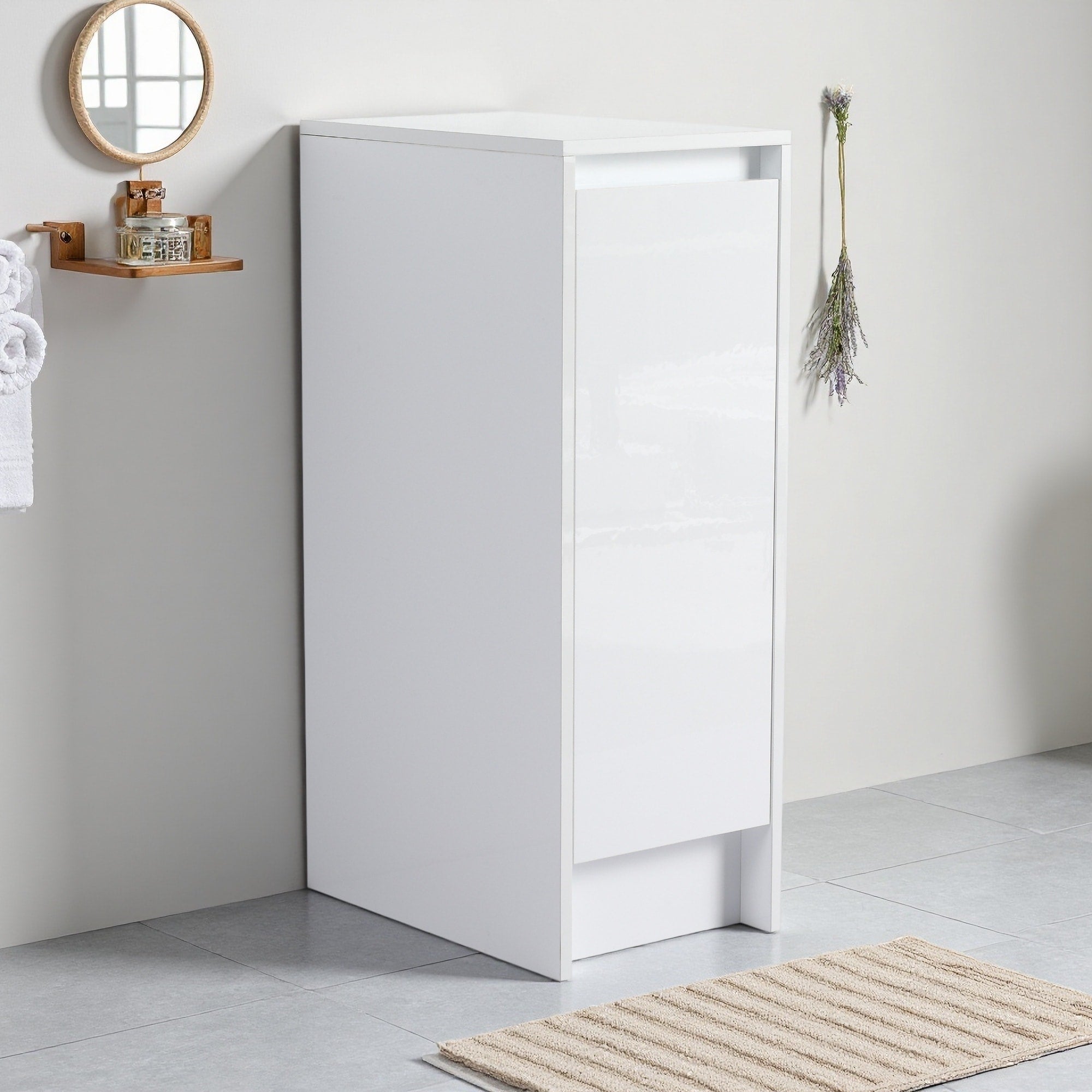 12 Freestanding Bathroom Storage Cabinet Soft Close Doors Glossy White Kd Packing