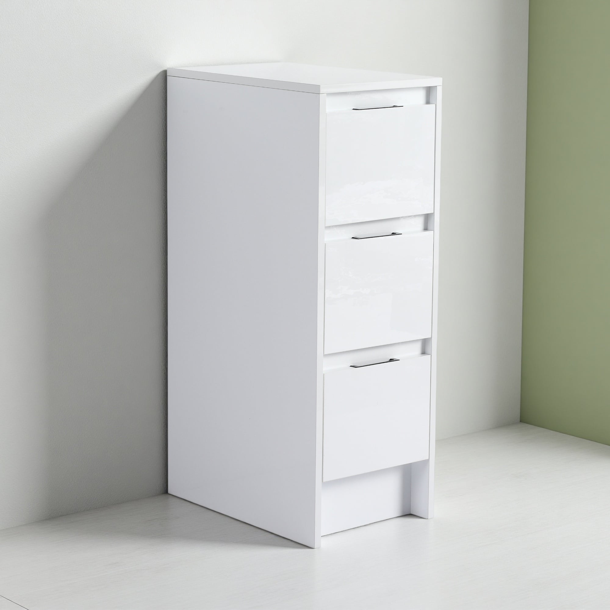 12 Freestanding Bathroom Storage Cabinet 3 Soft Close Drawers Glossy White Kd Package