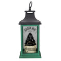 12 Green And Black Led Candle With Christmas Tree Tabletop Lantern