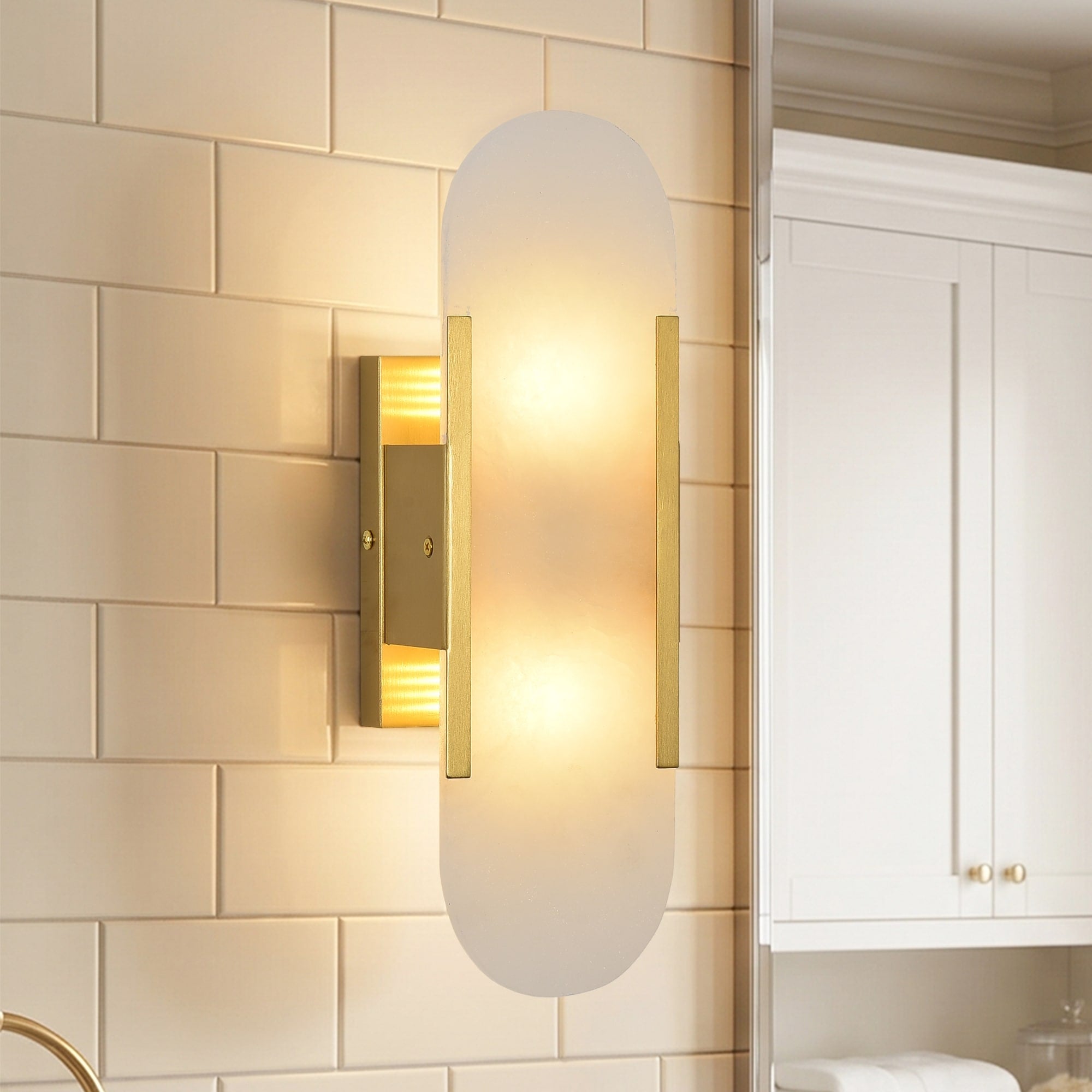 12 Modern Gold Dimmable 2 Light Wall Sconce With Alabaster Shade