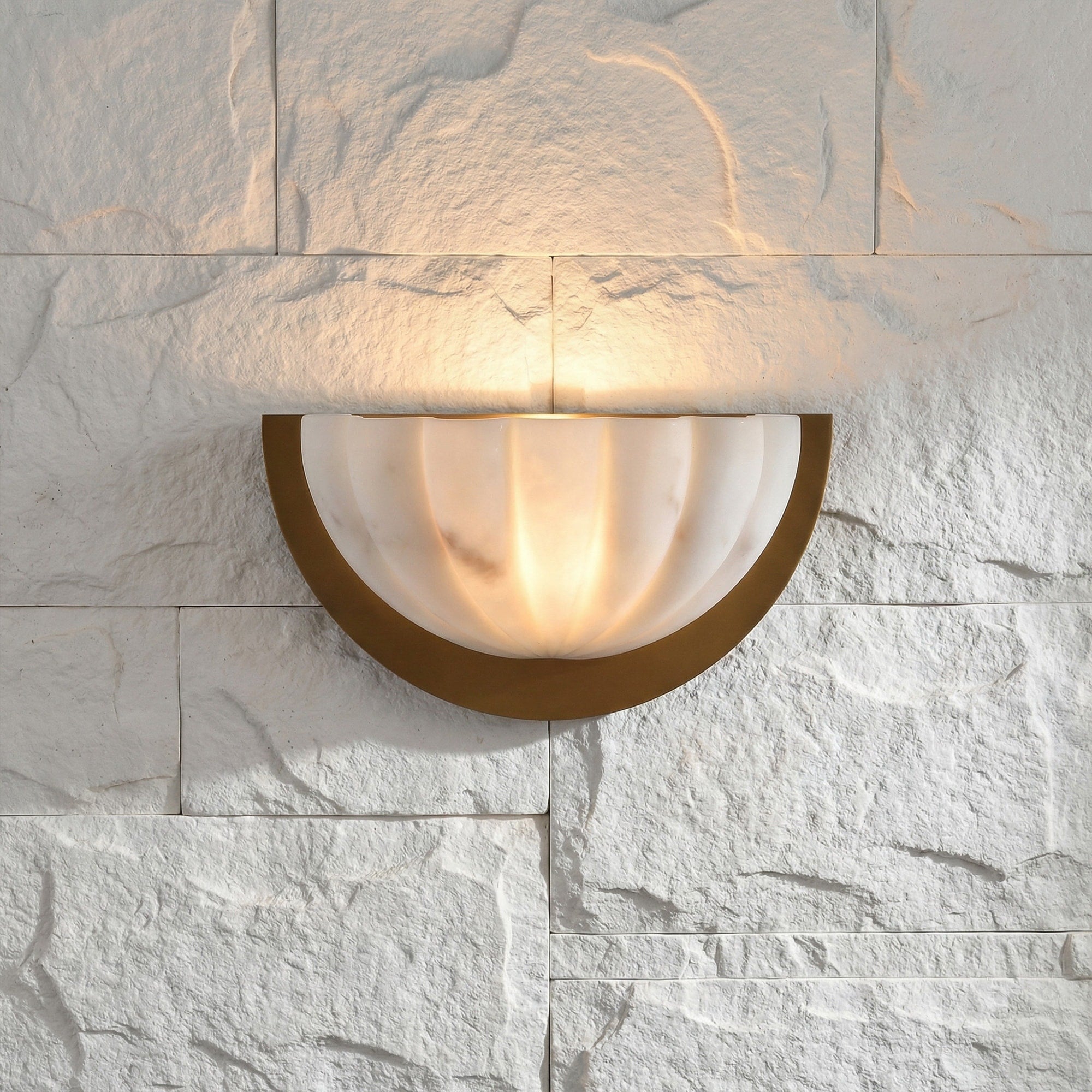 12 Modern Gold Half Moon Scalloped Wall Sconce With Polyresin Shade 12 D X 5.12 W X 5.12