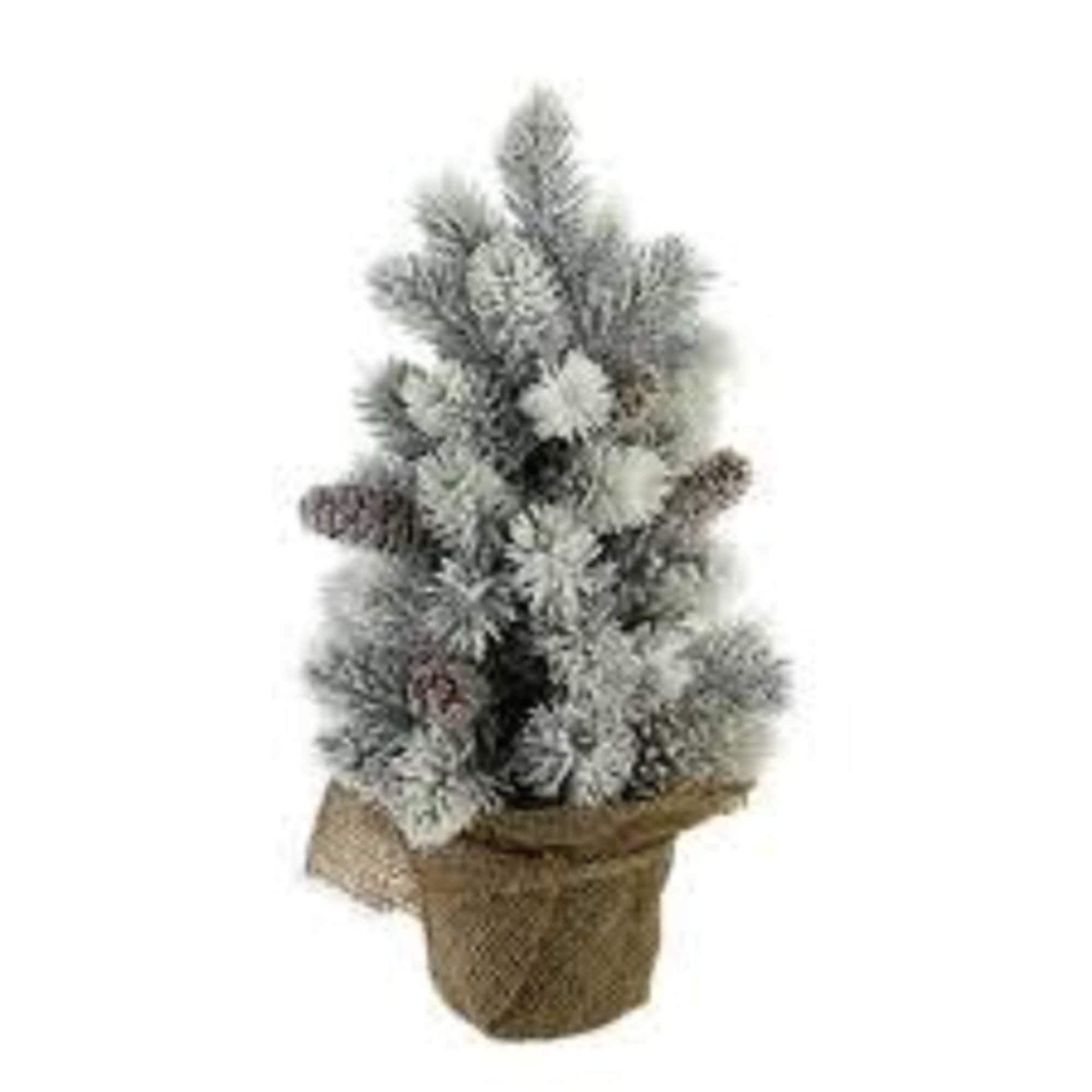 12 Potted Flocked Pine With Pine Cones Medium Artificial Christmas Tree Unlit.
