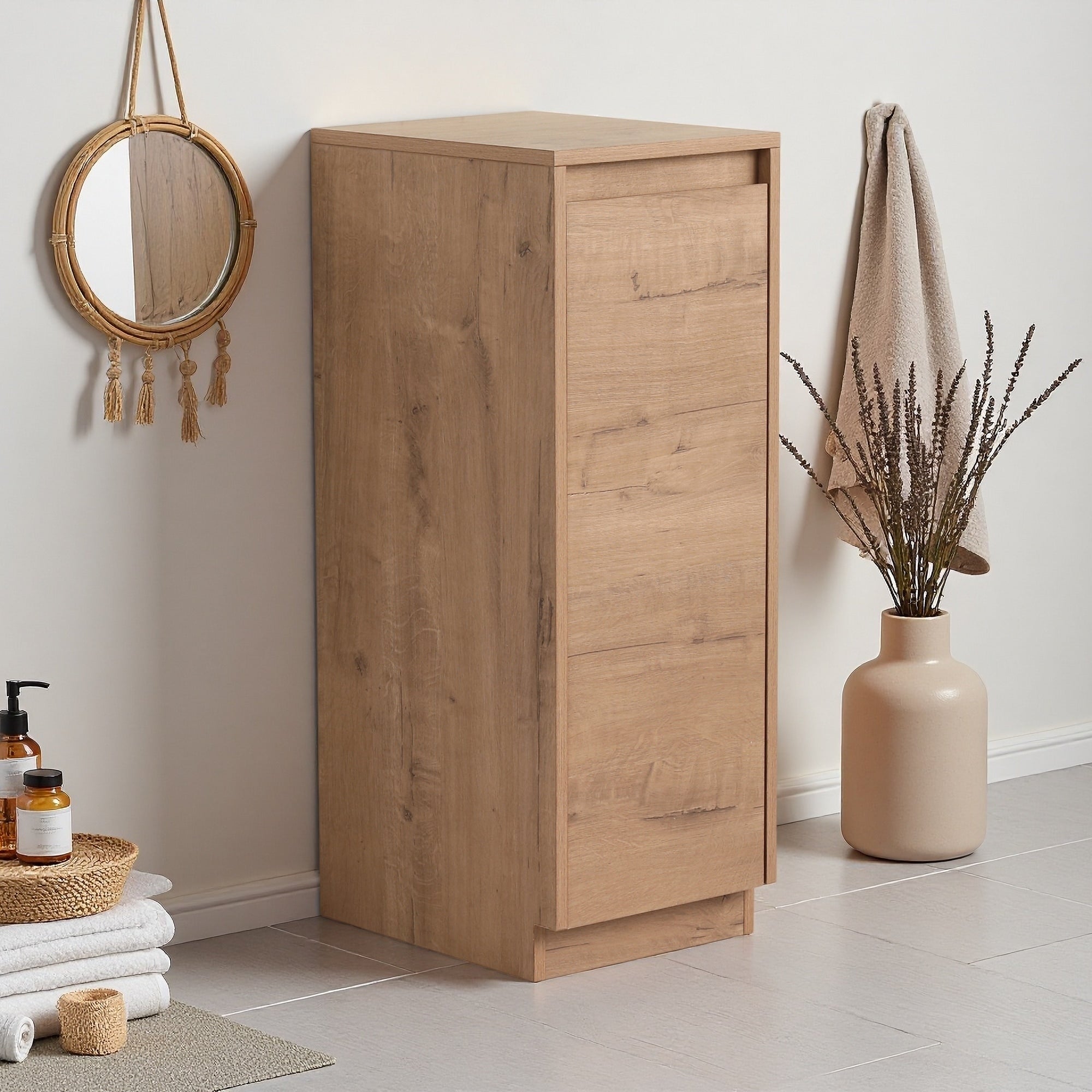 12 Small Freestanding Storage Cabinet Soft Close Doors Imitative Oak Plywood Kd Packing