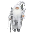 12 Standing White And Silver Santa Claus With Staff And Gift Bag Christmas Figure