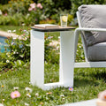 12 White And Brown Aluminum And Heavy Duty Resin Outdoor Side Table