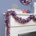 12 Red White And Blue Wide Cut Patriotic Tinsel Christmas Garland Unlit Red