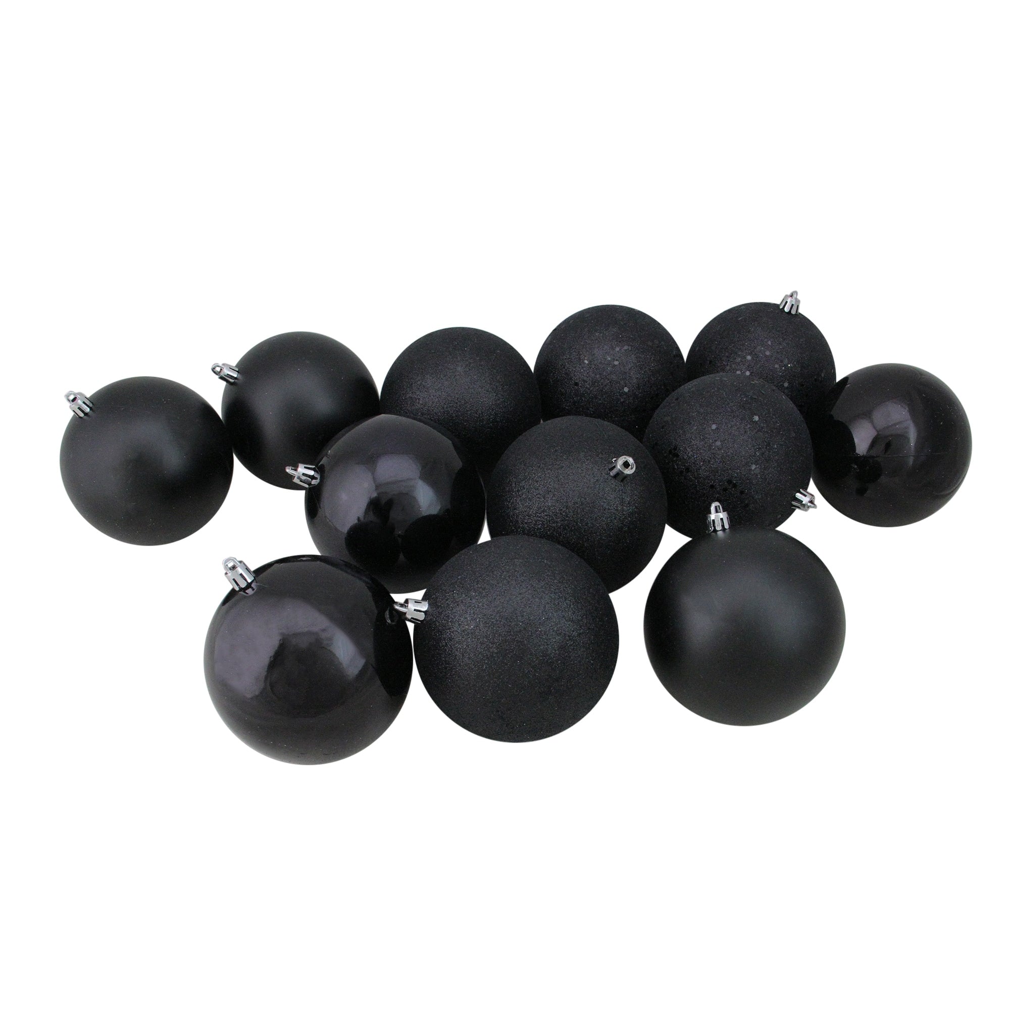 12Ct Jet Black Shatterproof 4 Finish Christmas Ball Ornaments 4 100Mm