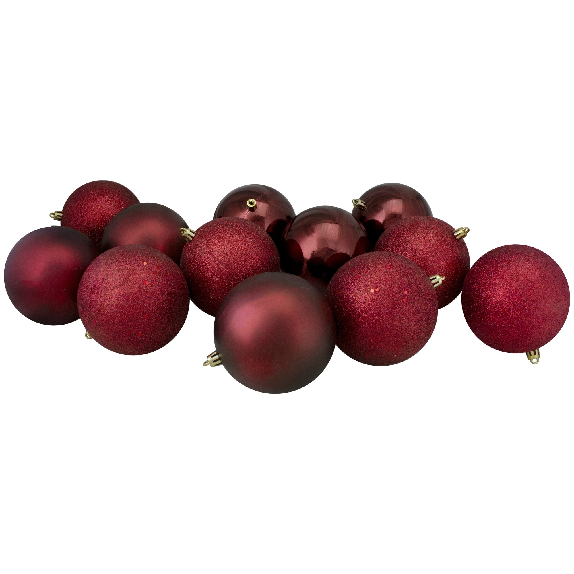 12Ct Burgundy Red Shatterproof 4 Finish Christmas Ball Ornaments 4 100Mm