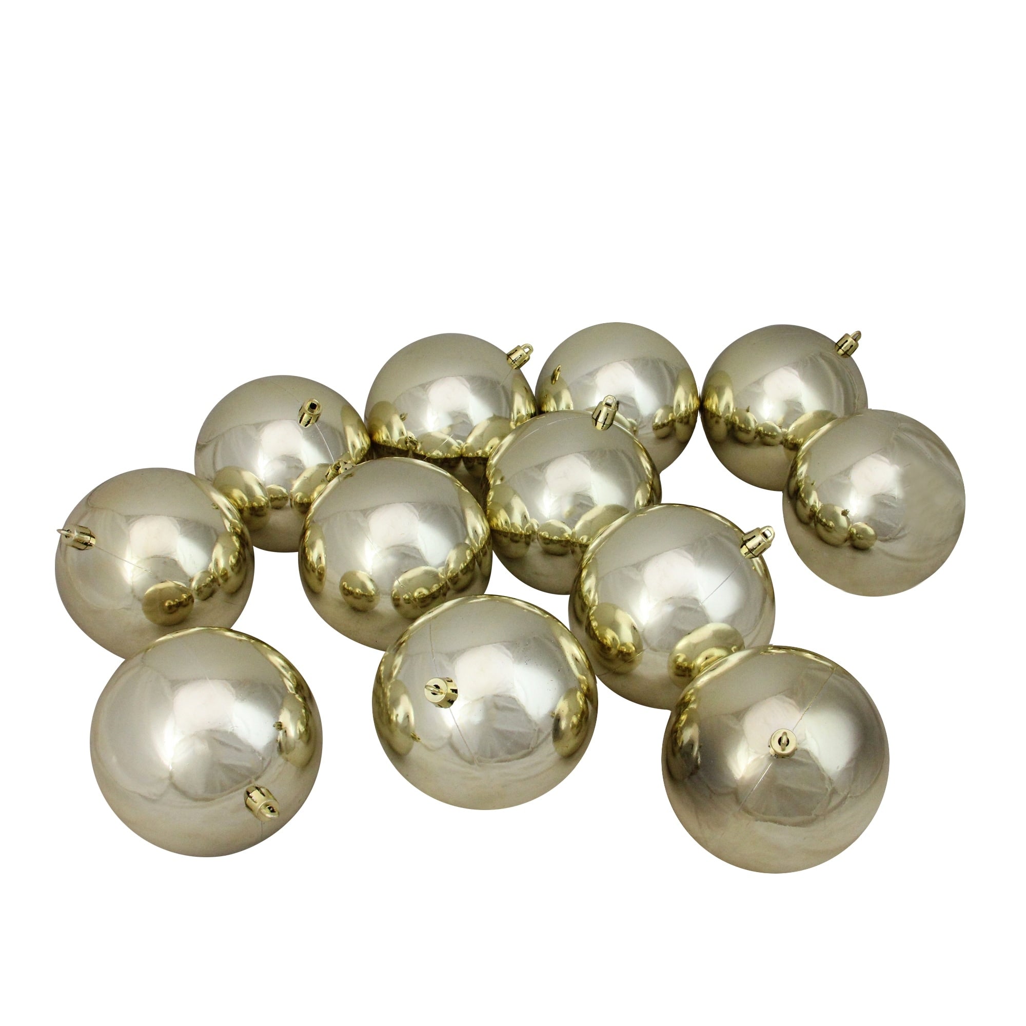 12Ct Champagne Gold Shatterproof Shiny Christmas Ball Ornaments 4 100Mm