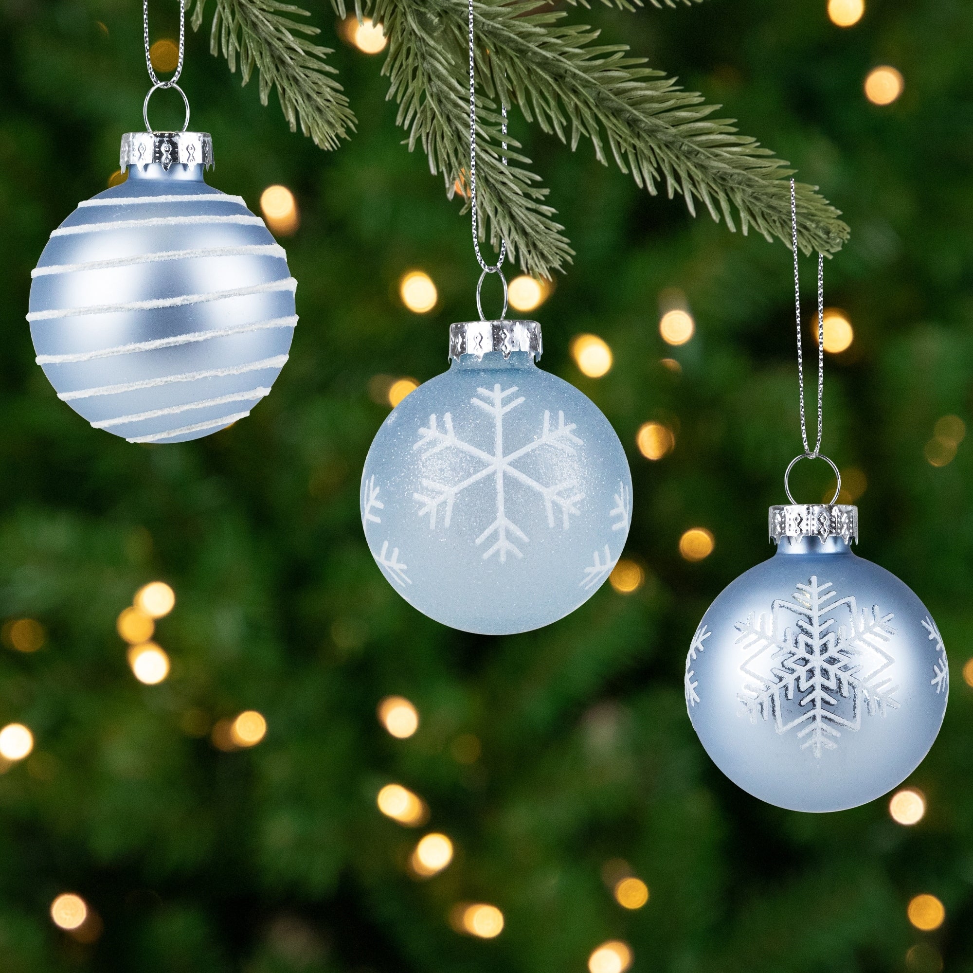 Set Of 12 Light Blue Glass Christmas Ornaments 1.75 Inch 45Mm
