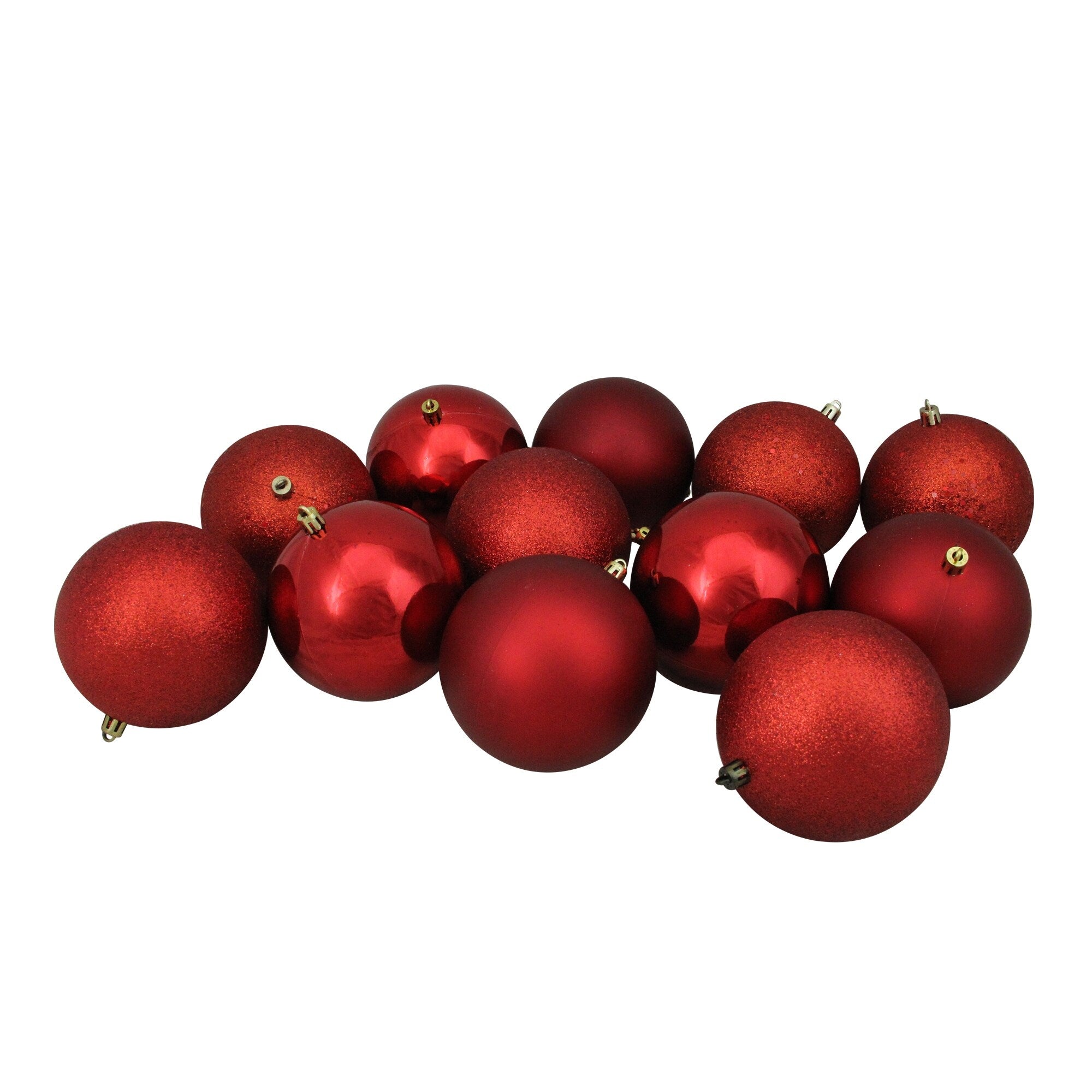 12Ct Red Hot Shatterproof 4 Finish Christmas Ball Ornaments 4 100Mm
