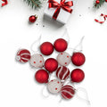 12Ct Red And White Patterned Glass Ball Christmas Ornament Set 1.75