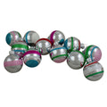 12Ct Shiny Silver And Multi Color Glitter Striped Christmas Ornaments 2.25 55Mm N A