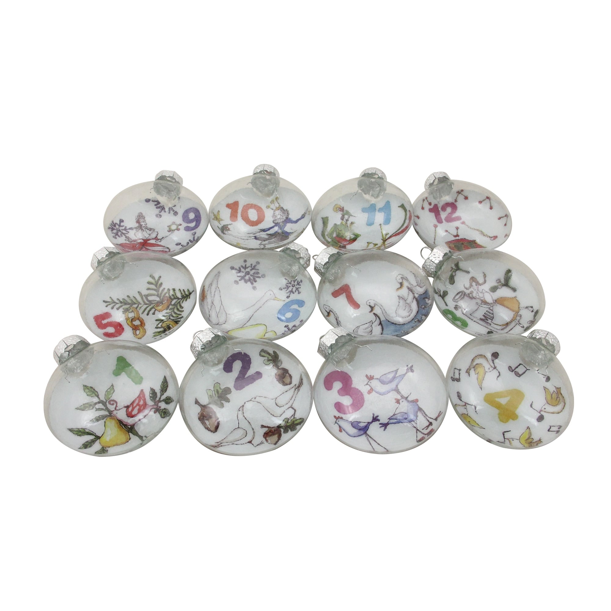 12Ct Twelve Days Of Christmas Glass Disc Holiday Ornaments 3