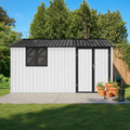12X10Ft Metal Garden Sheds Outdoor Storage Sheds White Black With Window With Goods Shelves