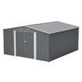 12X14 Ft Outdoor Metal Storage Shed Large Garden Tool Shed With Lockable Double Doors Waterproof Yard Building Light Gray