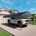 12X20 Ft Heavy Duty Metal Carport With Galvanized Steel Roof And Enhanced Base Anthracite
