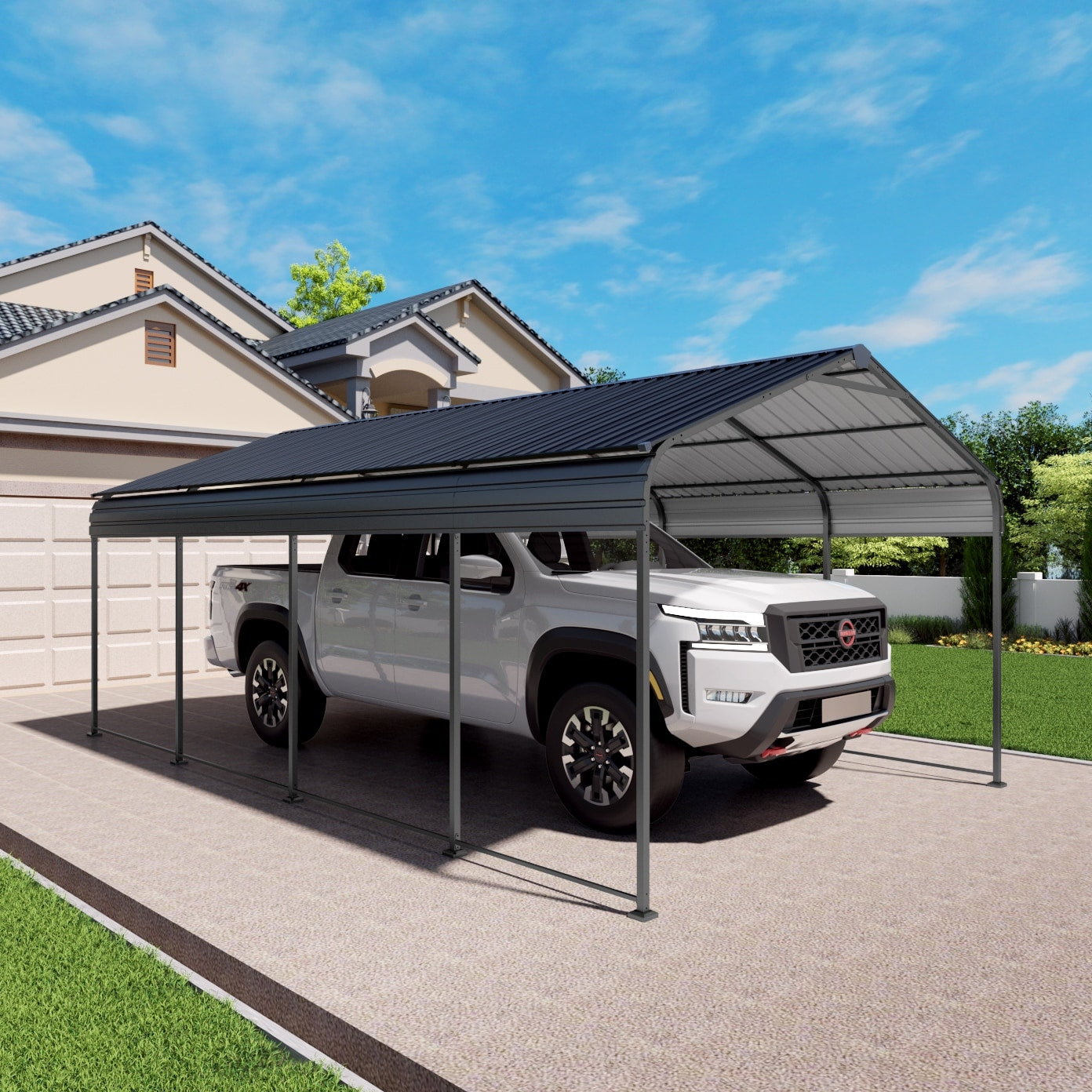 12X20 Ft Heavy Duty Metal Carport With Galvanized Steel Roof And Enhanced Base Anthracite