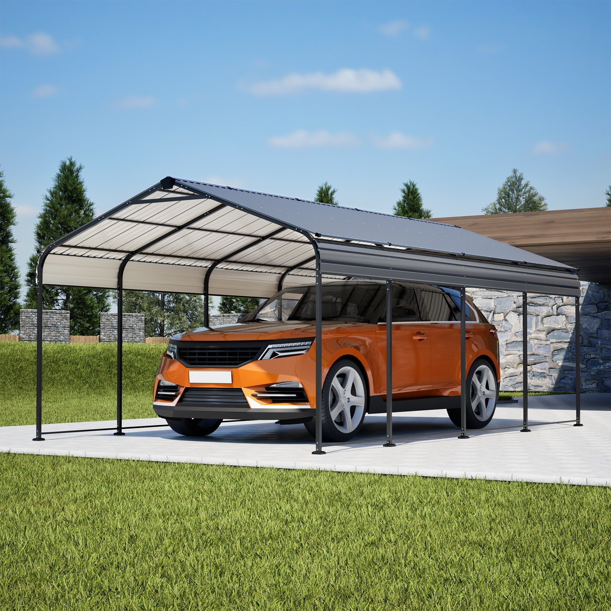 12X20 Ft Metal Carport Outdoor Car Shelter All Weather Heavy Duty Outdoor Galvanized Car Shelter For Car Boat Truck And Suvs