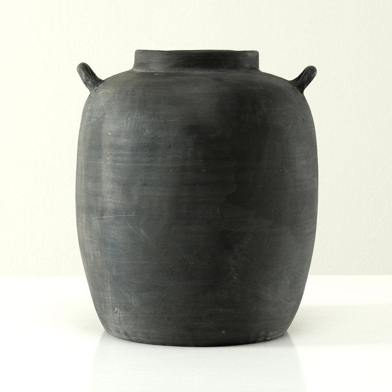 13 Inches High Earthy Gray Vase With Two Handles