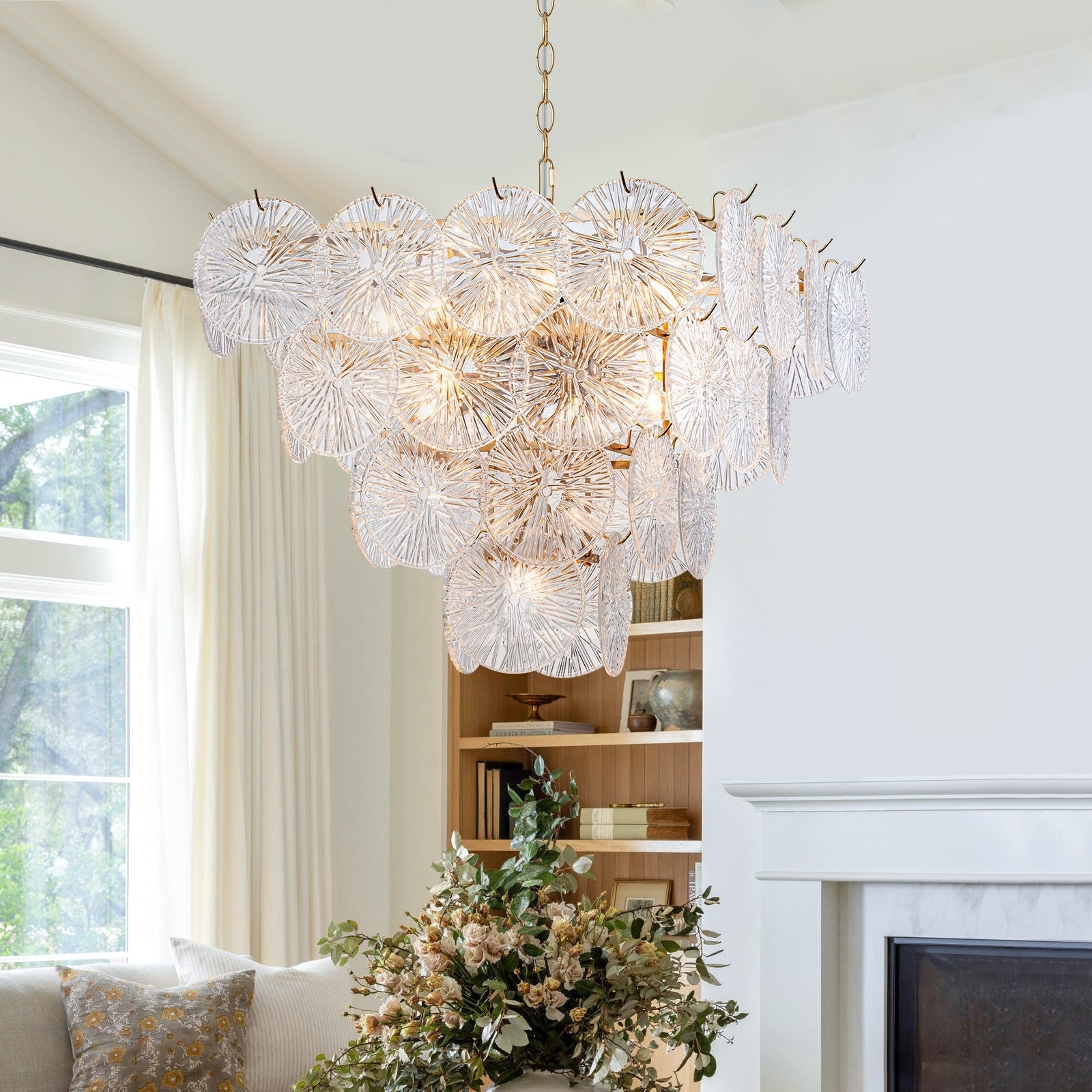 13 Light Luxury Tiered Chandelier With Sunflower Glass Petals Dia.23.5 In