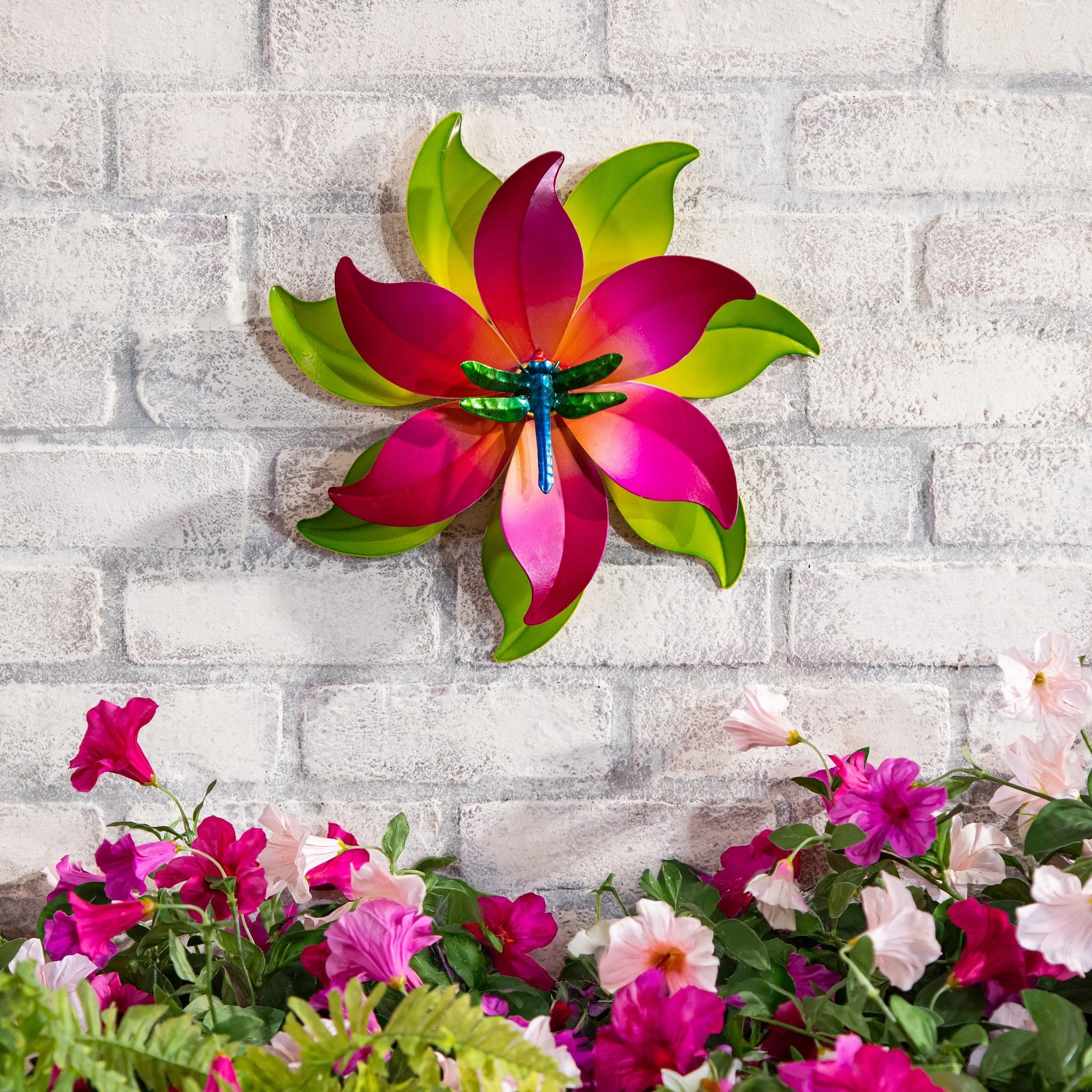 13 In. Metal Radiant Petals Dragonfly Wall Spinner