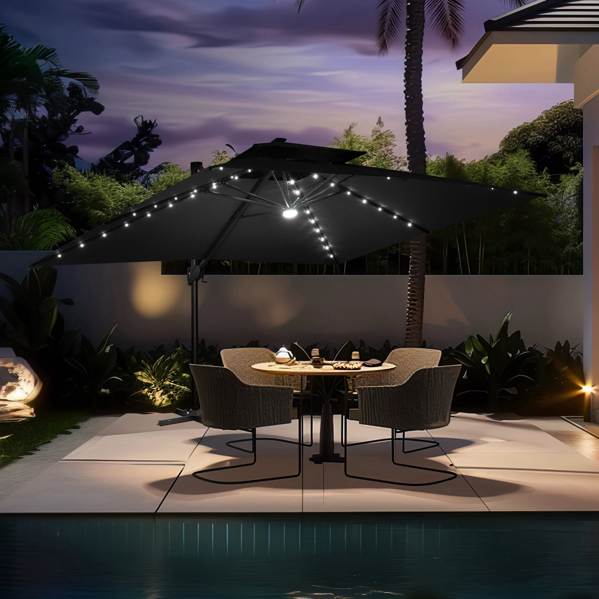 13 X 10 Ft Outdoor Solar Powered Led Patio Cantilever Umbrella