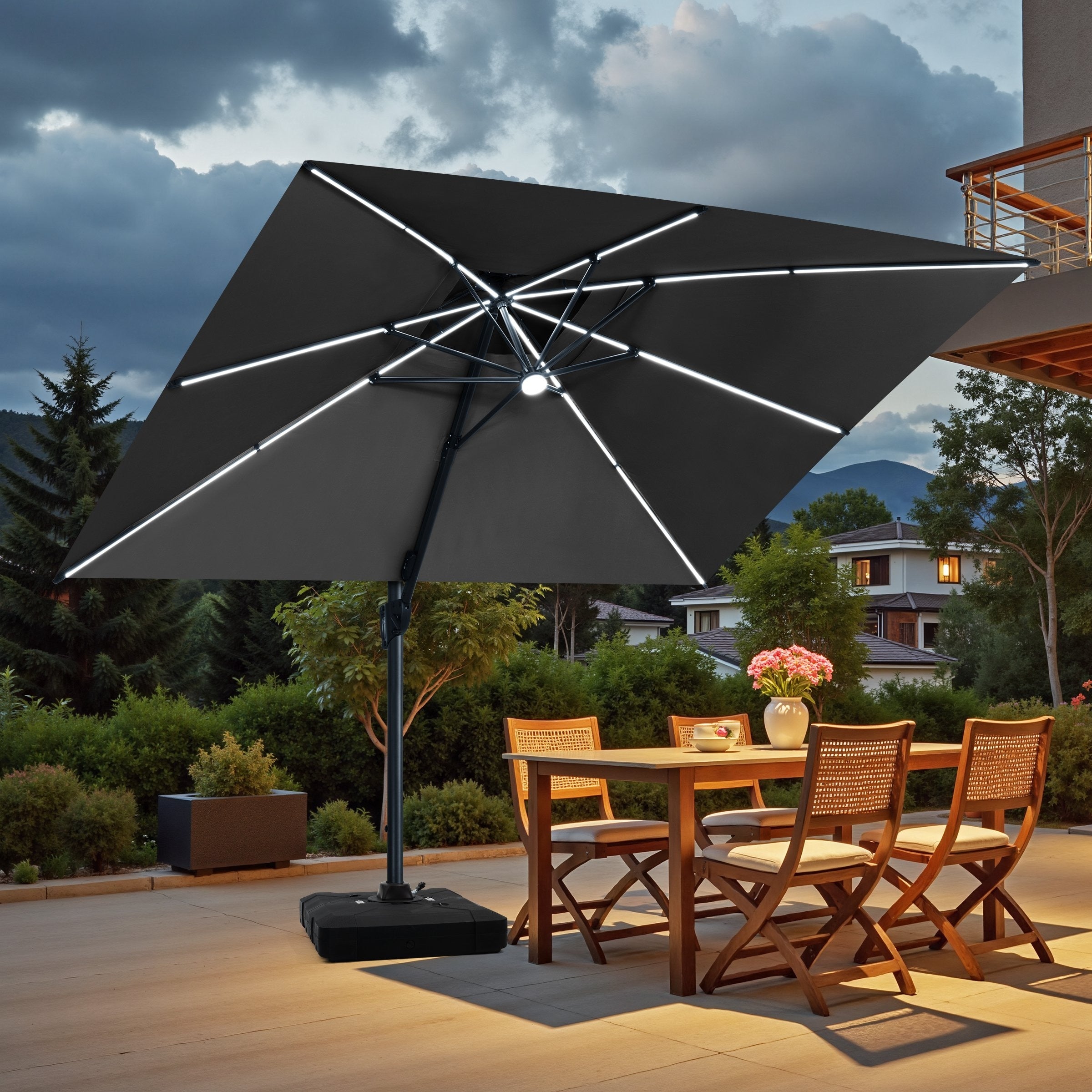 13 X 10Ft Outdoor Aluminum Dual Top Patio Cantilever Umbrella Led Light With Weights Base