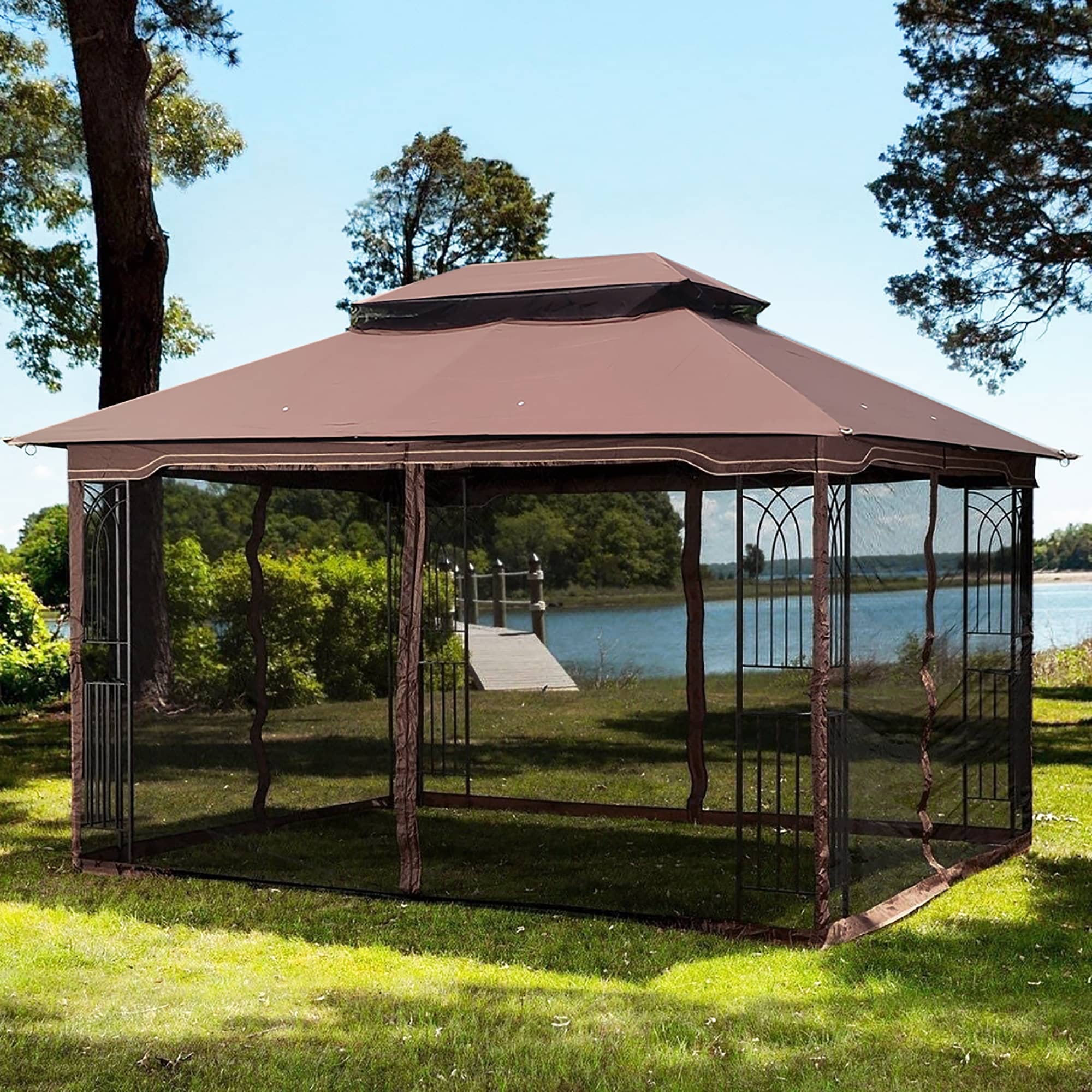 13 X10 Outdoor Gazebo Canopy Tent With Ventilated Double Roof And Mosquito Net For Lawn Detachable Mesh Screen On All Sides