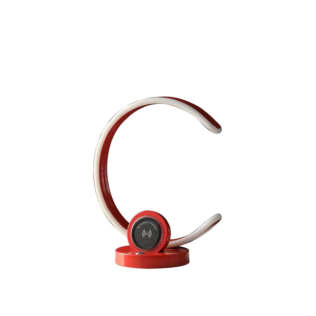 13.25 In Modern C Shape Led W Usb Wireless Charger Port And Touch Dimmer Bright Red Table Lamp