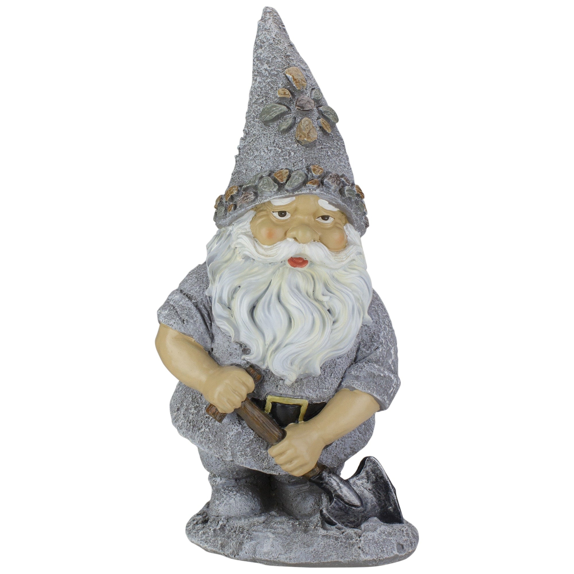 13.25 Pebble Gnome With Shovel Outdoor Garden Statue
