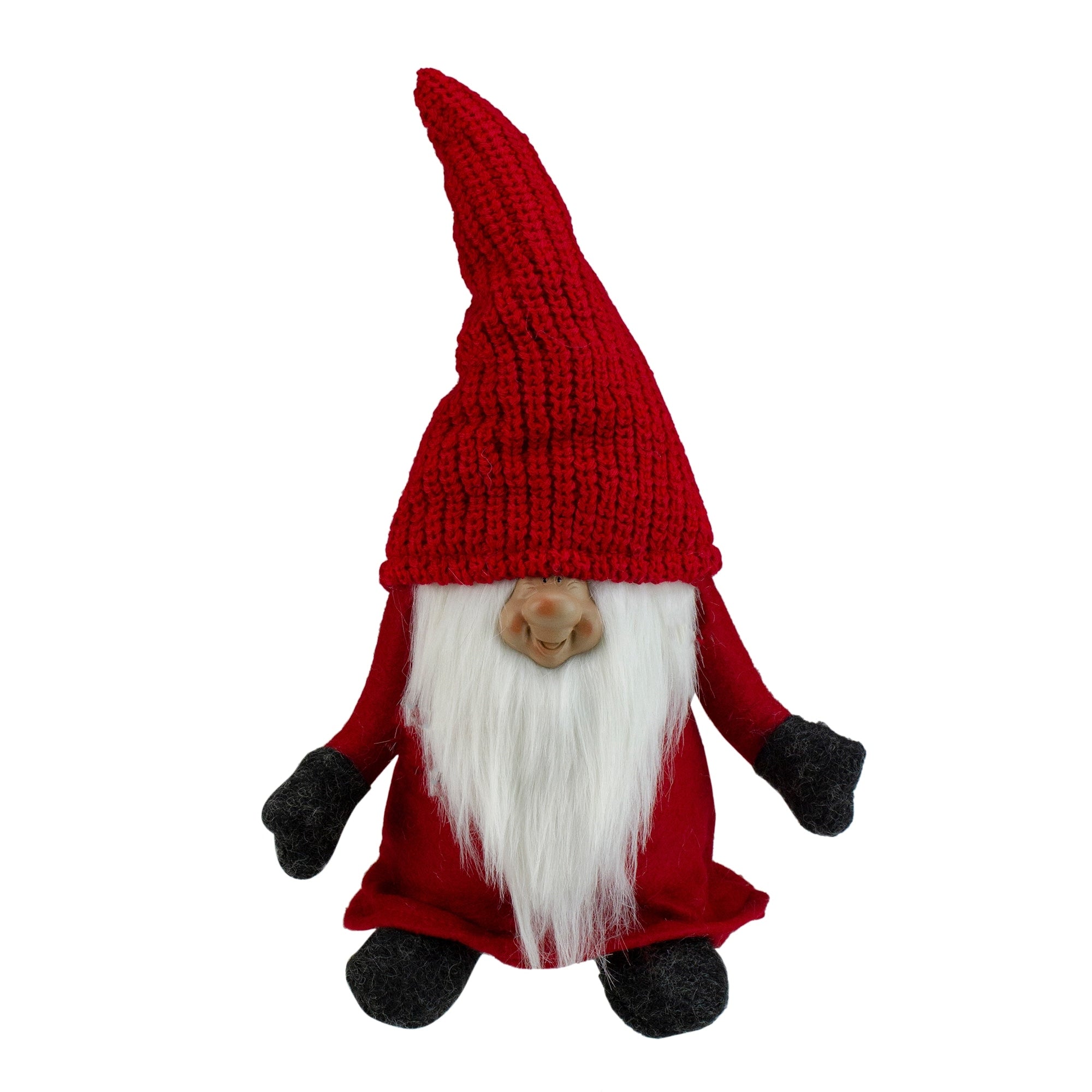 13.5 Red And Gray Portly Smiling Man Gnome Table Top Christmas Figure