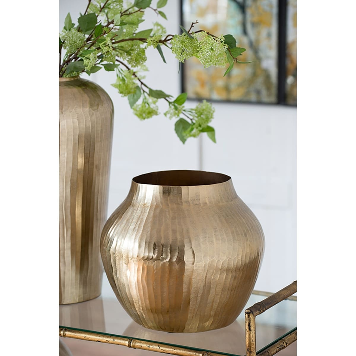 13.5X13.5X11.5 Aluminum Chisel Flower Vase Gold