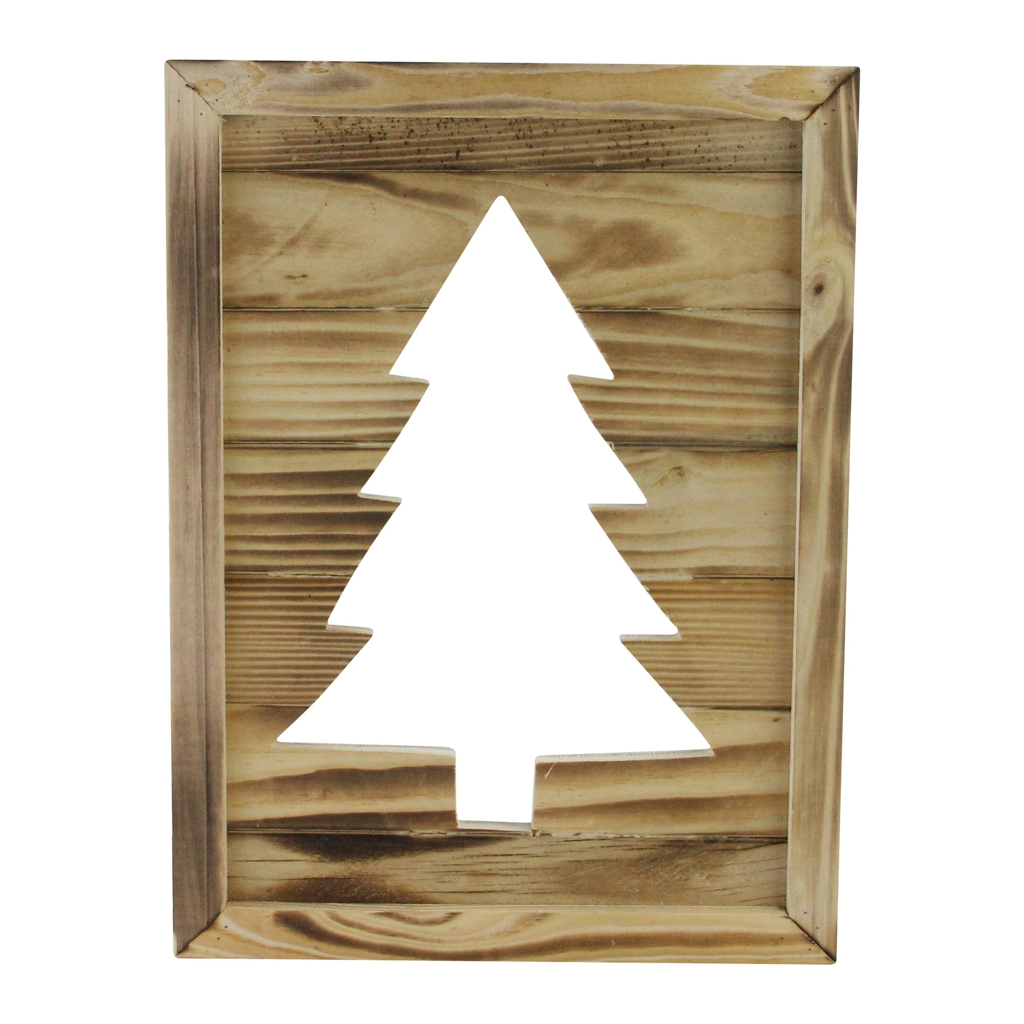 13.75 Framed Wood Christmas Tree Out Wall Hanging Decoration
