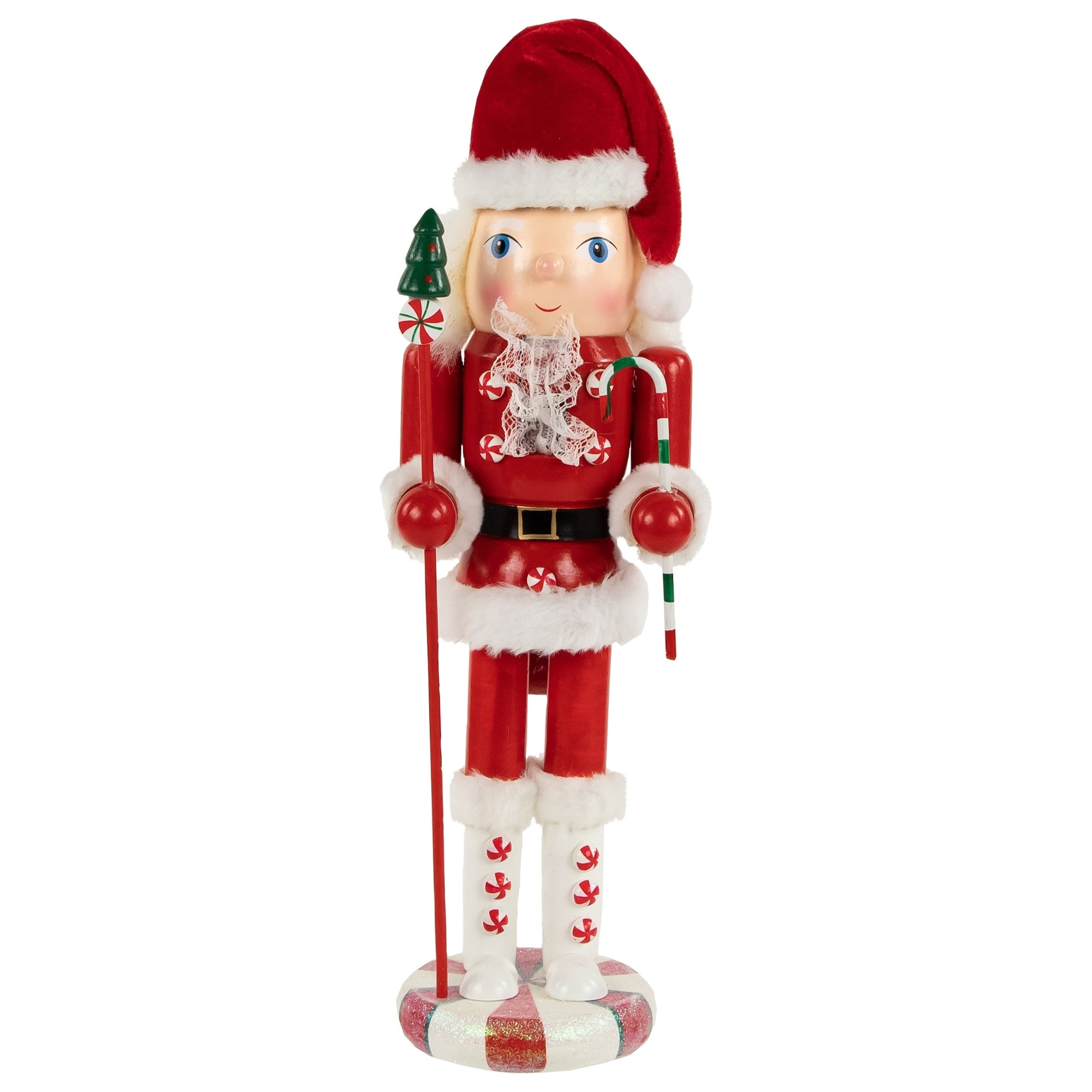 15 Red And White Peppermint Twist Wooden Mrs. Claus Christmas Nutcracker