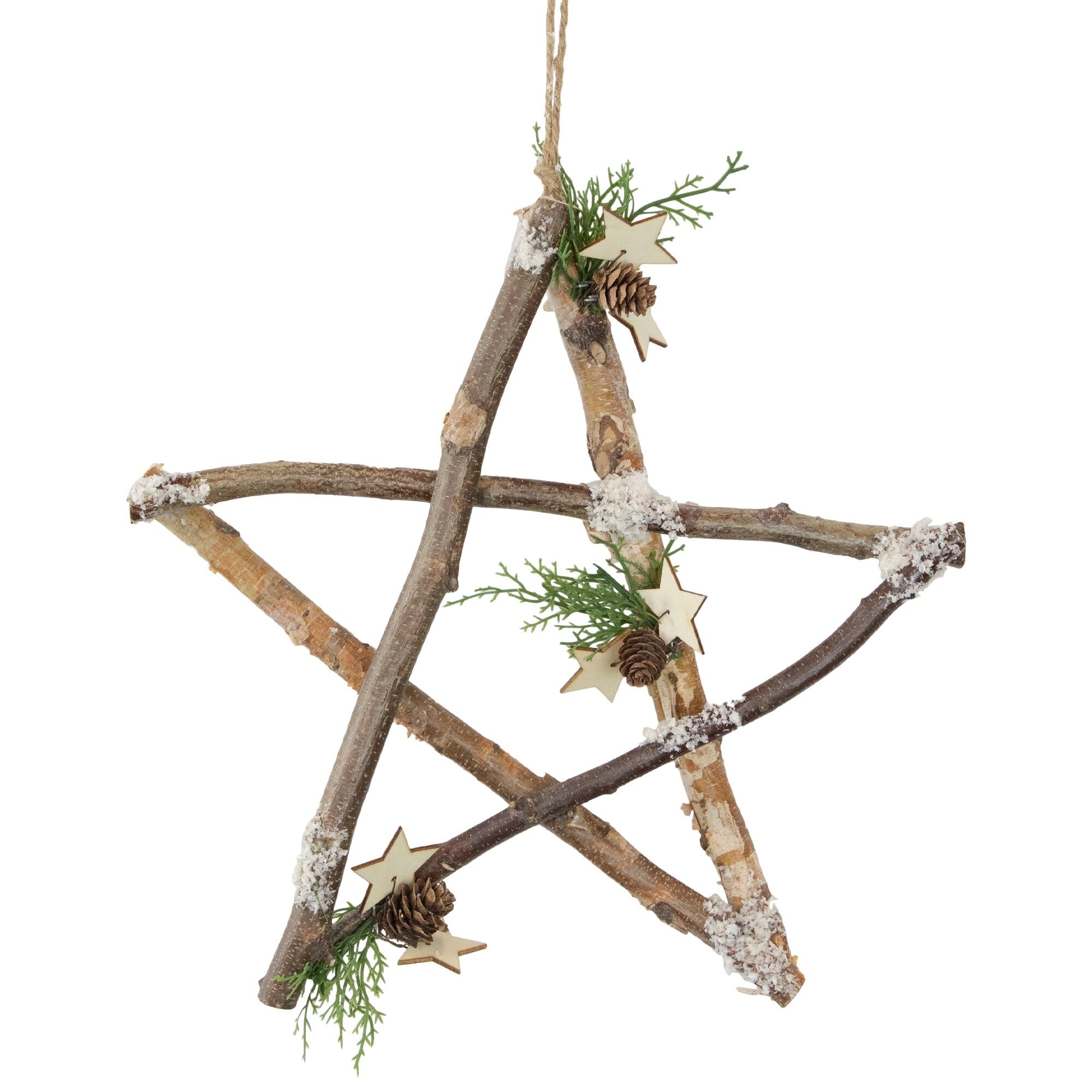 13.75 Medium Rustic Snowy Wooden Branch Star Shaped Christmas Ornament