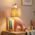 13.7 Led Giraffe Table Lamp Resin Animal Bedside Lamp With Handwoven Raffia Shade Cute Decorative Nightstand Light
