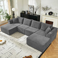 130 U Shaped Corduroy Sectional Sofa With 2 Ottomans No Assembly Required